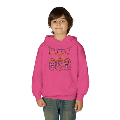 Halloween Ghosts Hooded Sweatshirt for Kids, Cozy Halloween Apparel, Fall Fashion, Spooky Season Gift, Youth Hoodie
