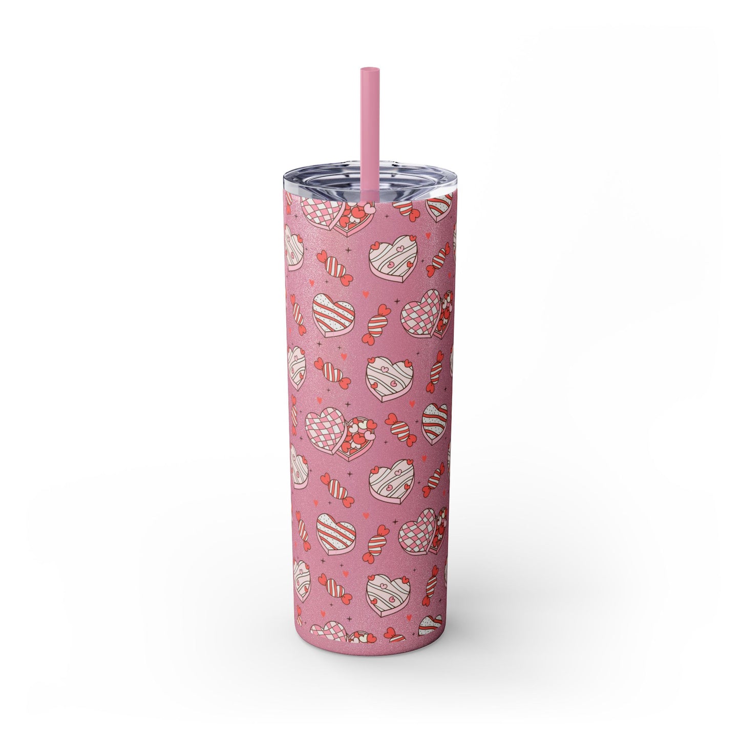 Valentine's Day Skinny Tumbler with Straw, 20oz | Cute Heart Design | Gift for Sweethearts, Love, Romance, Home, Travel