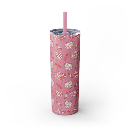 Valentine's Day Skinny Tumbler with Straw, 20oz | Cute Heart Design | Gift for Sweethearts, Love, Romance, Home, Travel