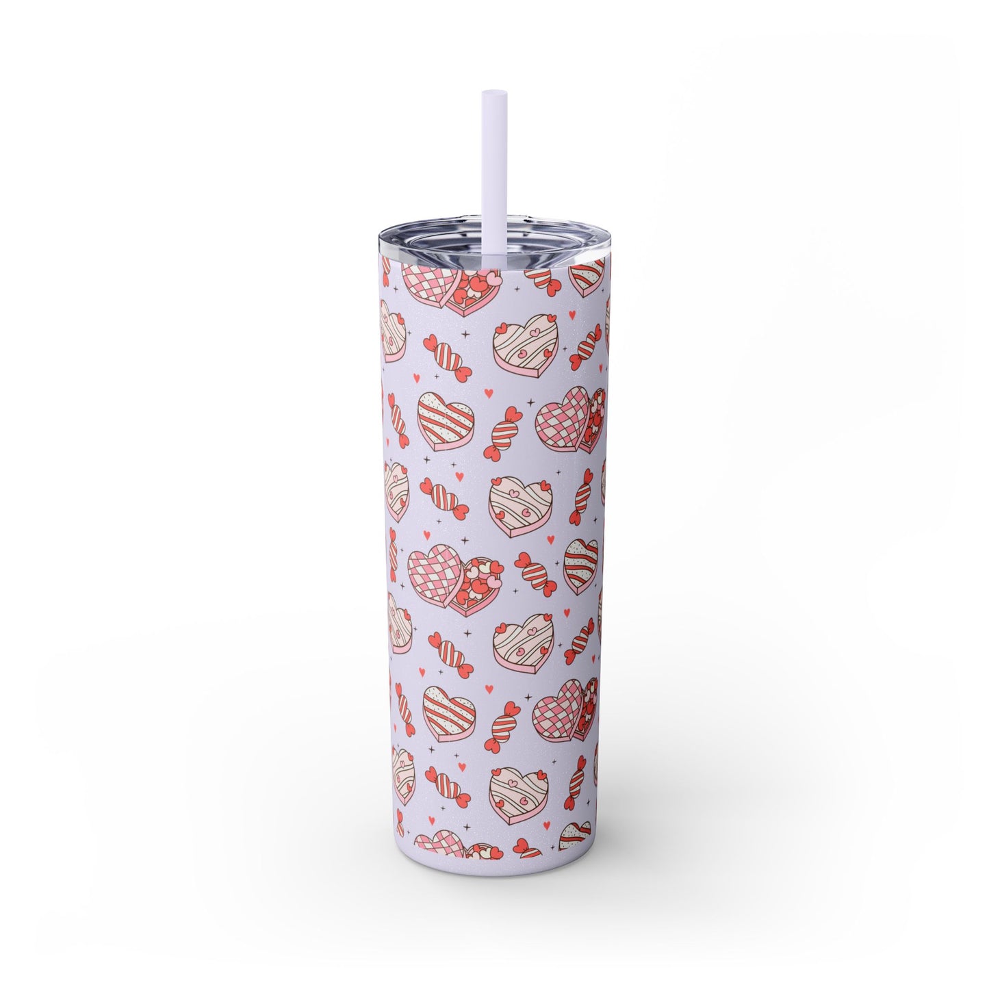 Valentine's Day Skinny Tumbler with Straw, 20oz | Cute Heart Design | Gift for Sweethearts, Love, Romance, Home, Travel