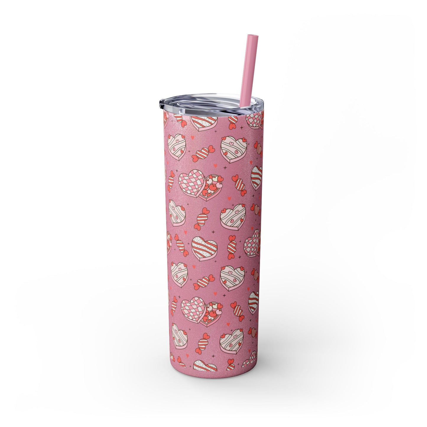 Valentine's Day Skinny Tumbler with Straw, 20oz | Cute Heart Design | Gift for Sweethearts, Love, Romance, Home, Travel