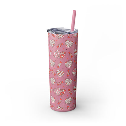 Valentine's Day Skinny Tumbler with Straw, 20oz | Cute Heart Design | Gift for Sweethearts, Love, Romance, Home, Travel