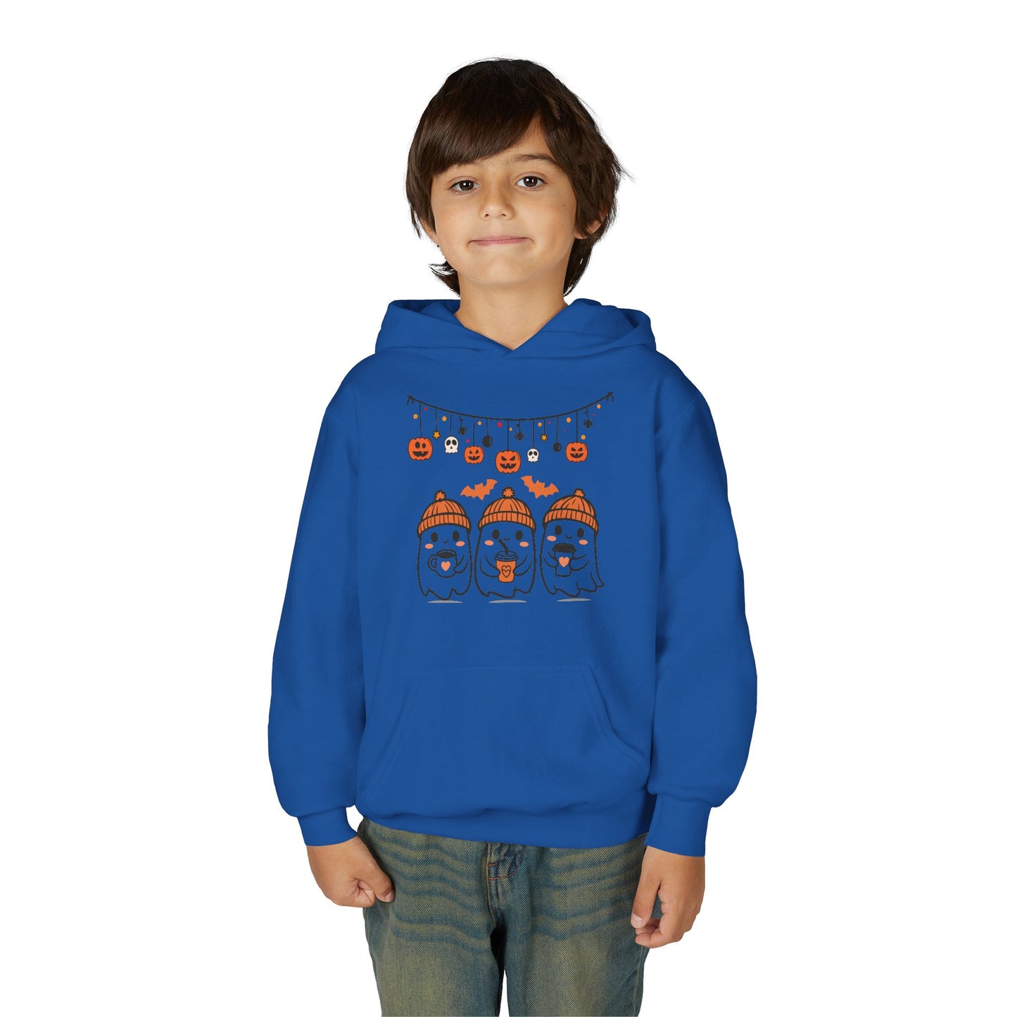 Halloween Ghosts Hooded Sweatshirt for Kids, Cozy Halloween Apparel, Fall Fashion, Spooky Season Gift, Youth Hoodie
