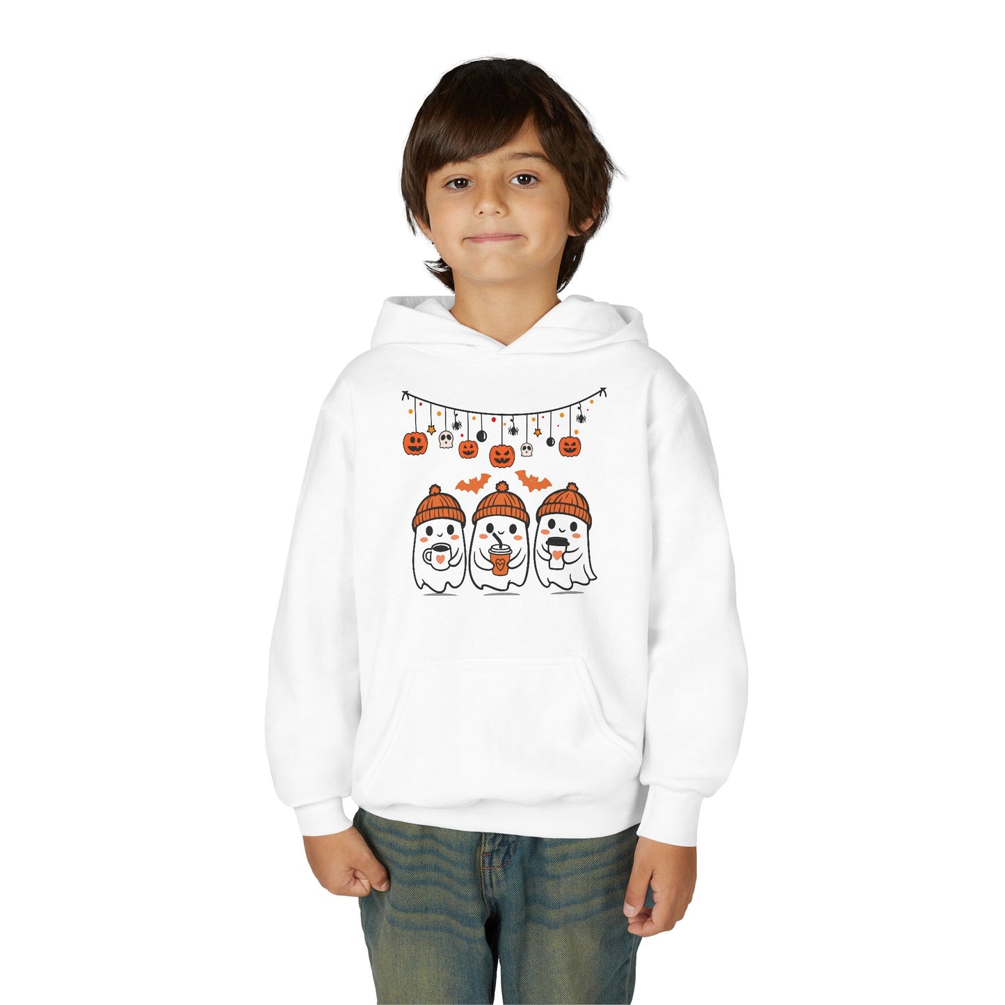 Halloween Ghosts Hooded Sweatshirt for Kids, Cozy Halloween Apparel, Fall Fashion, Spooky Season Gift, Youth Hoodie