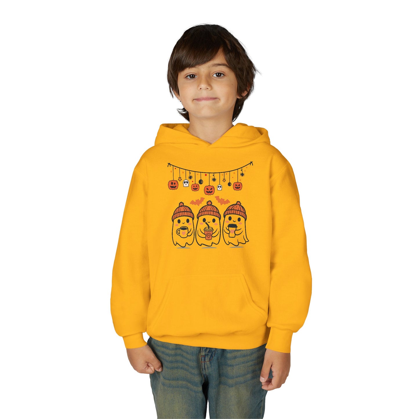 Halloween Ghosts Hooded Sweatshirt for Kids, Cozy Halloween Apparel, Fall Fashion, Spooky Season Gift, Youth Hoodie