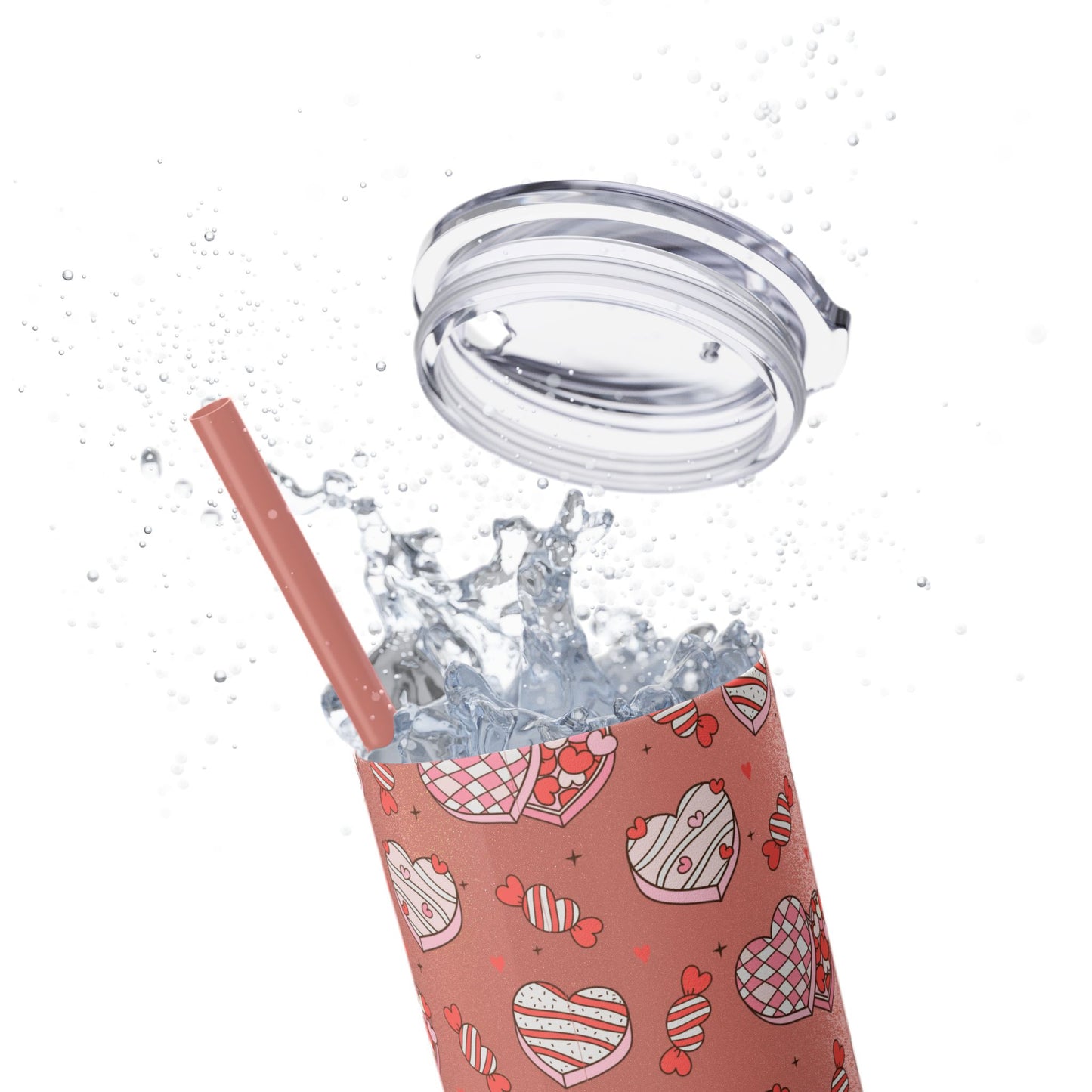 Valentine's Day Skinny Tumbler with Straw, 20oz | Cute Heart Design | Gift for Sweethearts, Love, Romance, Home, Travel