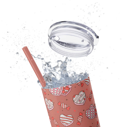 Valentine's Day Skinny Tumbler with Straw, 20oz | Cute Heart Design | Gift for Sweethearts, Love, Romance, Home, Travel