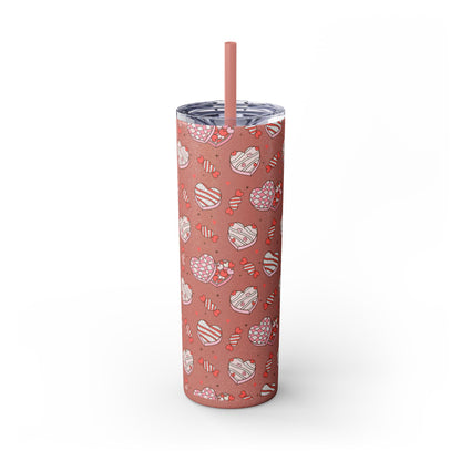 Valentine's Day Skinny Tumbler with Straw, 20oz | Cute Heart Design | Gift for Sweethearts, Love, Romance, Home, Travel