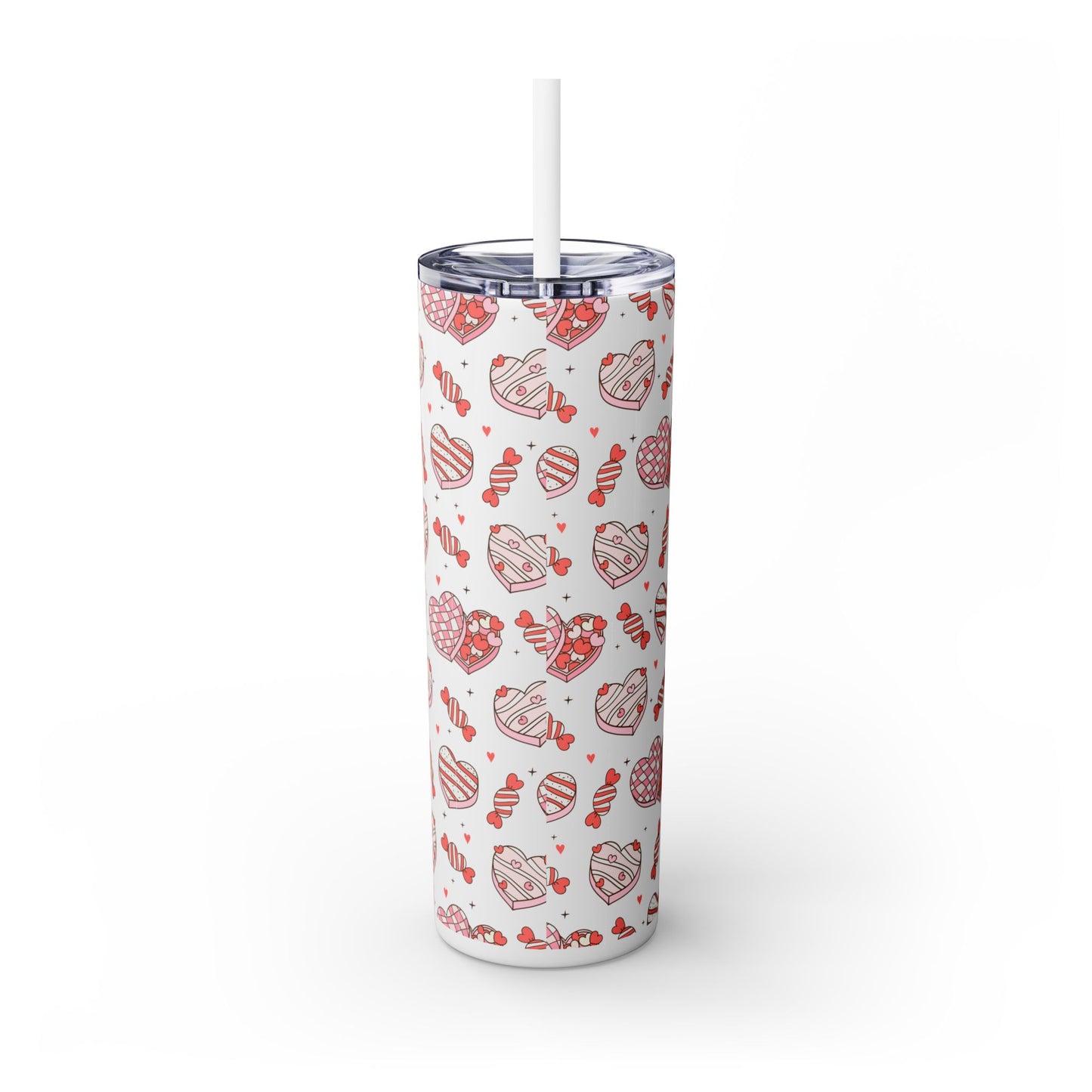 Valentine's Day Skinny Tumbler with Straw, 20oz | Cute Heart Design | Gift for Sweethearts, Love, Romance, Home, Travel