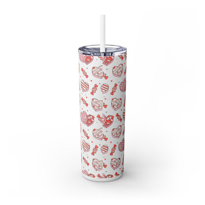 Valentine's Day Skinny Tumbler with Straw, 20oz | Cute Heart Design | Gift for Sweethearts, Love, Romance, Home, Travel