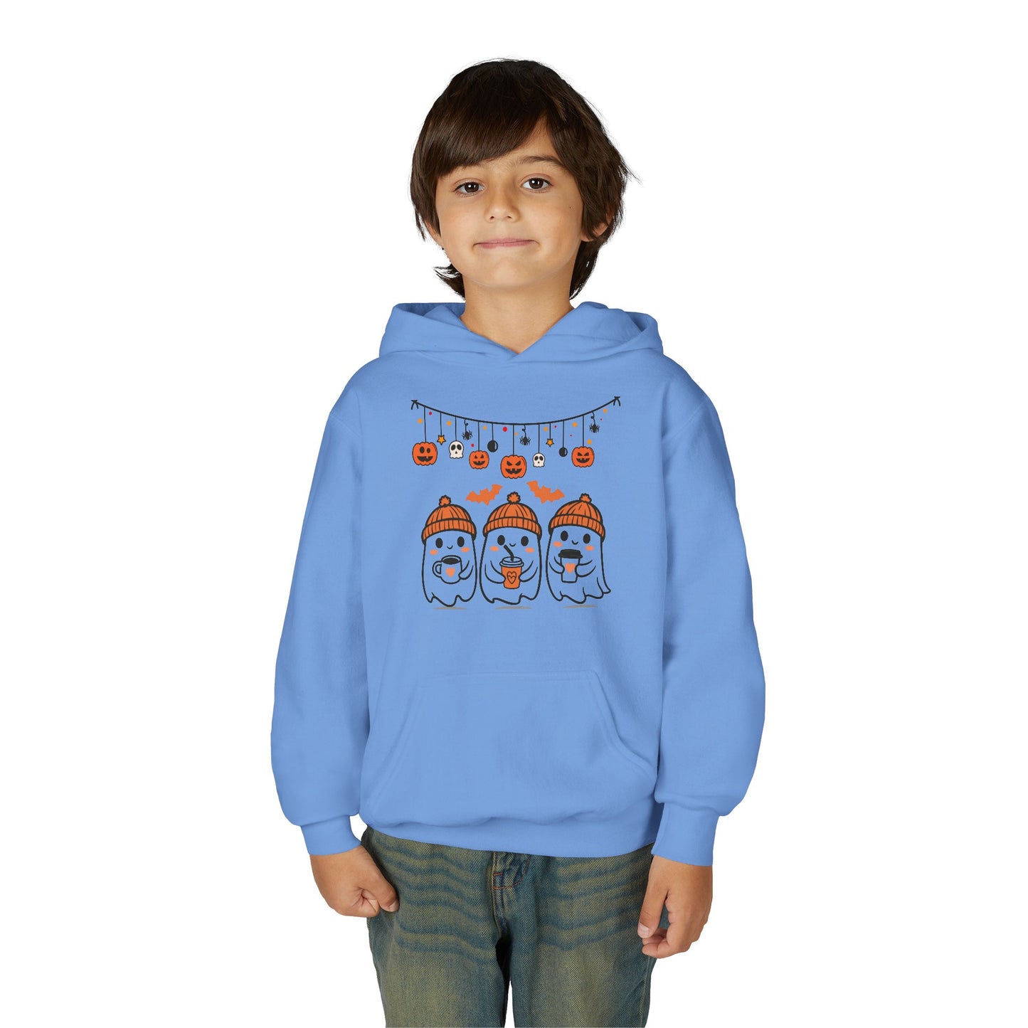 Halloween Ghosts Hooded Sweatshirt for Kids, Cozy Halloween Apparel, Fall Fashion, Spooky Season Gift, Youth Hoodie
