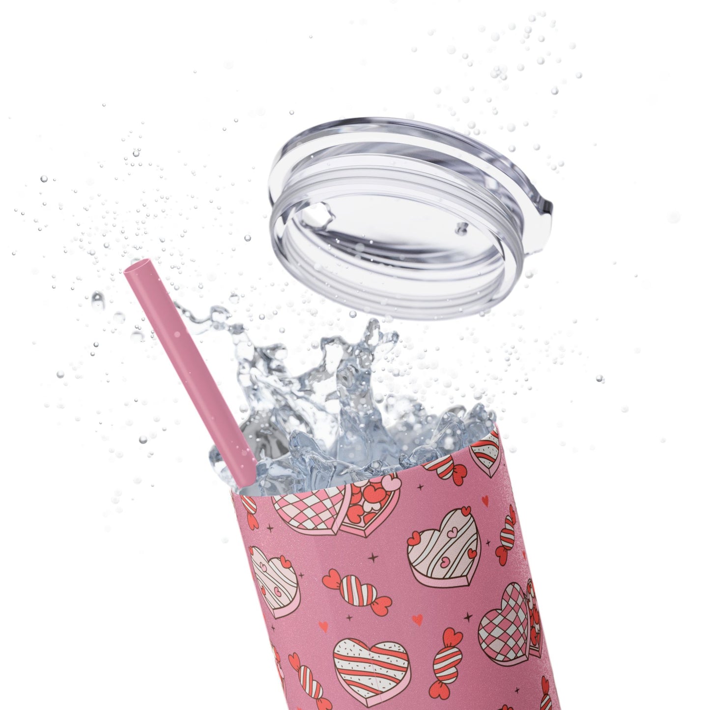Valentine's Day Skinny Tumbler with Straw, 20oz | Cute Heart Design | Gift for Sweethearts, Love, Romance, Home, Travel