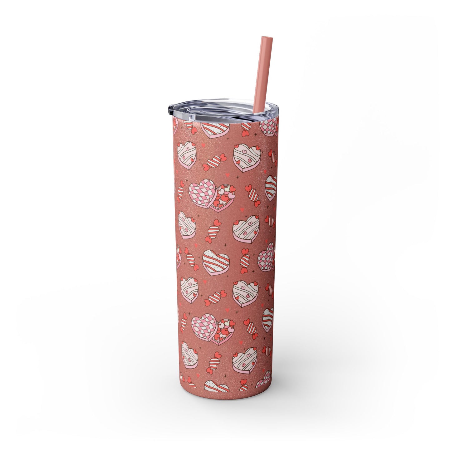 Valentine's Day Skinny Tumbler with Straw, 20oz | Cute Heart Design | Gift for Sweethearts, Love, Romance, Home, Travel
