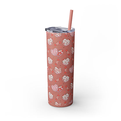 Valentine's Day Skinny Tumbler with Straw, 20oz | Cute Heart Design | Gift for Sweethearts, Love, Romance, Home, Travel