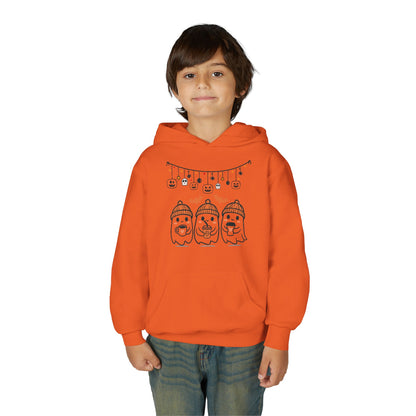 Halloween Ghosts Hooded Sweatshirt for Kids, Cozy Halloween Apparel, Fall Fashion, Spooky Season Gift, Youth Hoodie