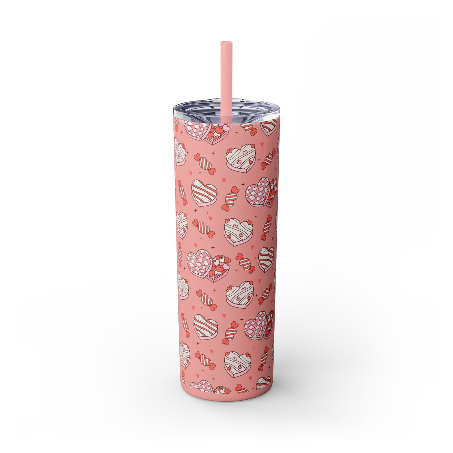 Valentine's Day Skinny Tumbler with Straw, 20oz | Cute Heart Design | Gift for Sweethearts, Love, Romance, Home, Travel