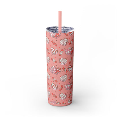 Valentine's Day Skinny Tumbler with Straw, 20oz | Cute Heart Design | Gift for Sweethearts, Love, Romance, Home, Travel