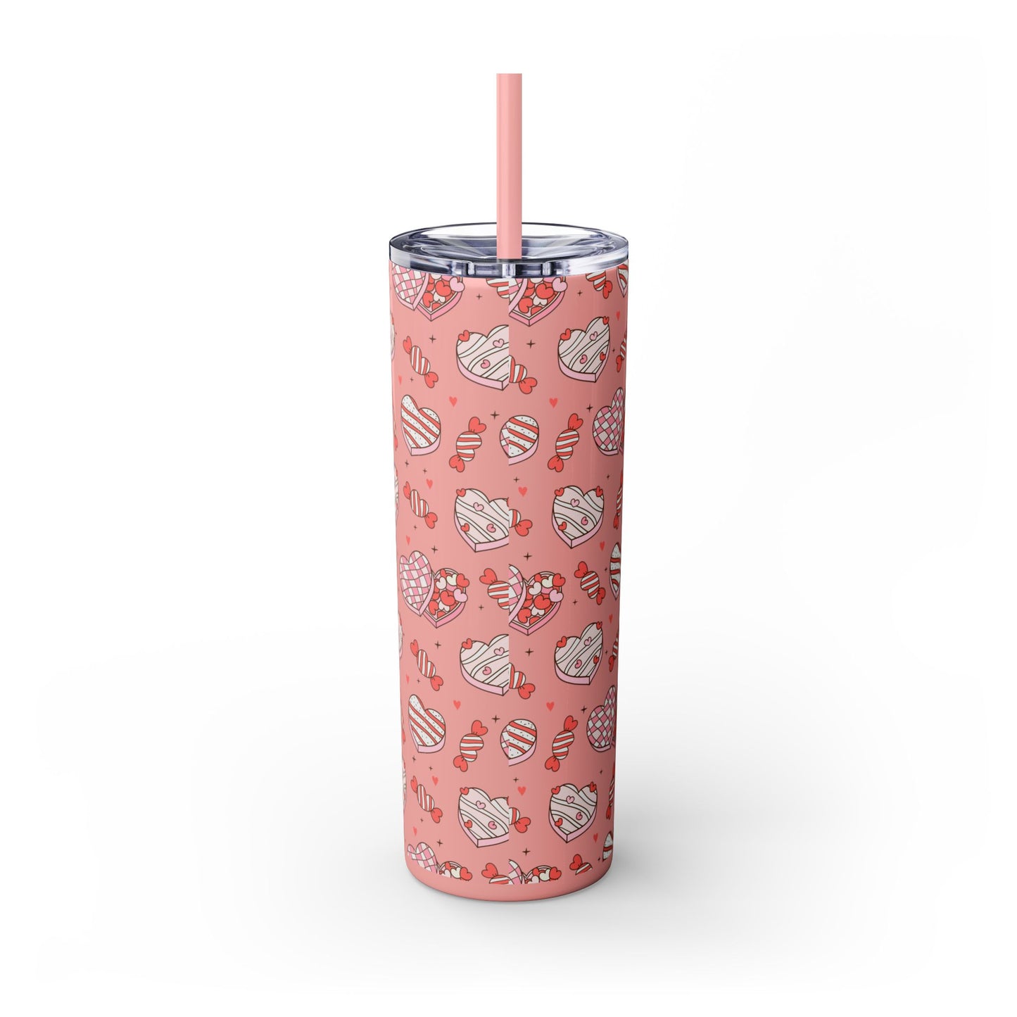 Valentine's Day Skinny Tumbler with Straw, 20oz | Cute Heart Design | Gift for Sweethearts, Love, Romance, Home, Travel