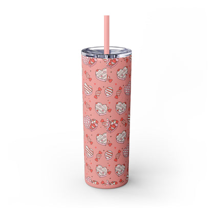 Valentine's Day Skinny Tumbler with Straw, 20oz | Cute Heart Design | Gift for Sweethearts, Love, Romance, Home, Travel