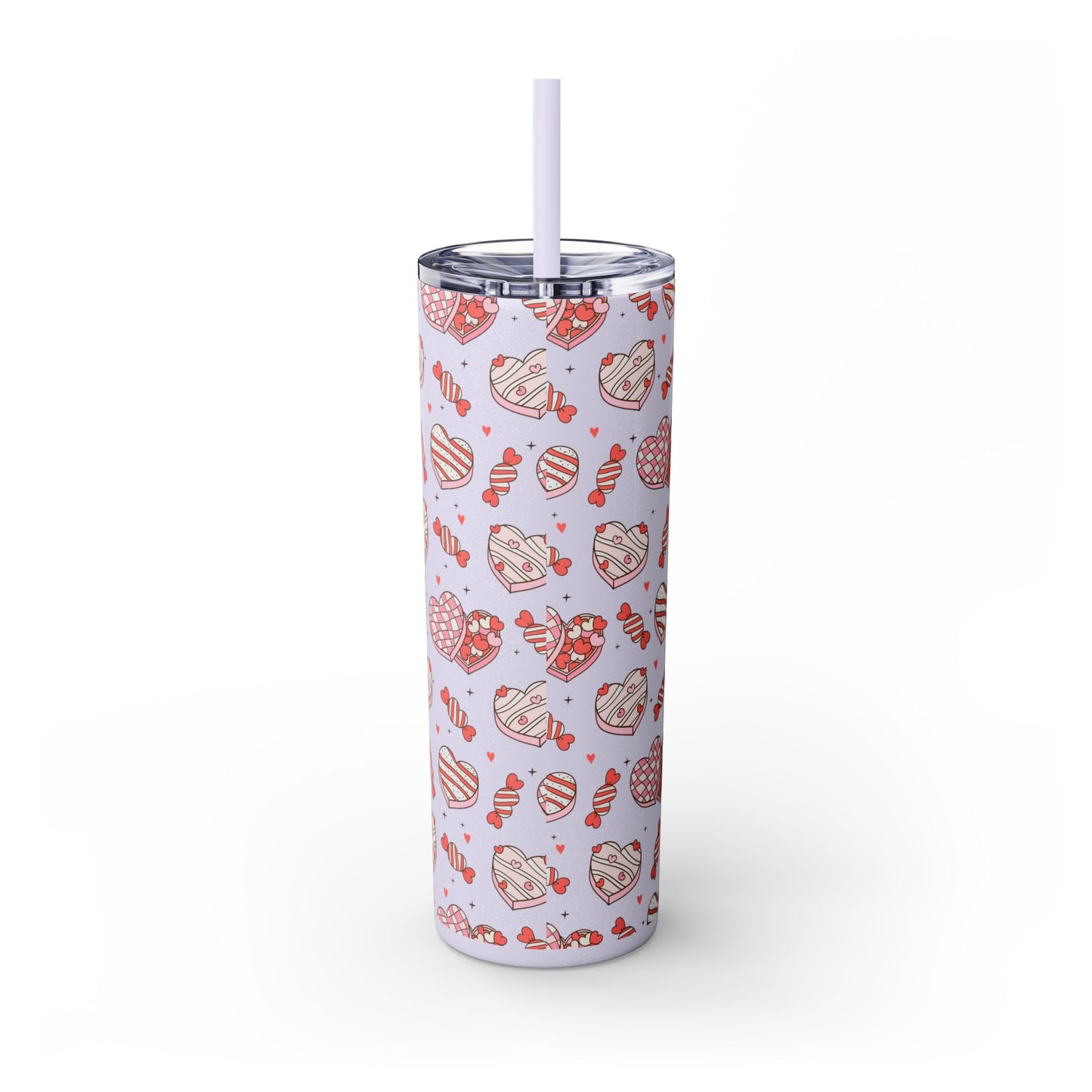 Valentine's Day Skinny Tumbler with Straw, 20oz | Cute Heart Design | Gift for Sweethearts, Love, Romance, Home, Travel