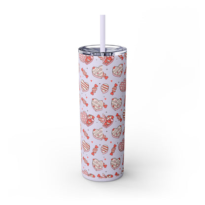 Valentine's Day Skinny Tumbler with Straw, 20oz | Cute Heart Design | Gift for Sweethearts, Love, Romance, Home, Travel