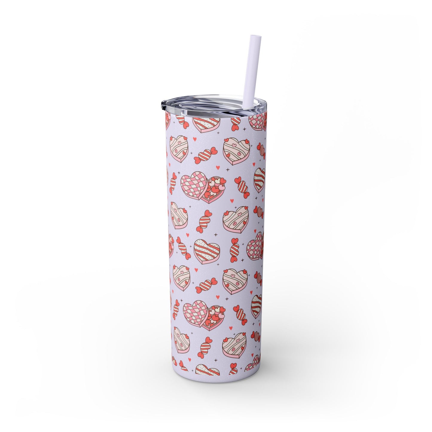Valentine's Day Skinny Tumbler with Straw, 20oz | Cute Heart Design | Gift for Sweethearts, Love, Romance, Home, Travel