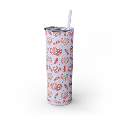 Valentine's Day Skinny Tumbler with Straw, 20oz | Cute Heart Design | Gift for Sweethearts, Love, Romance, Home, Travel