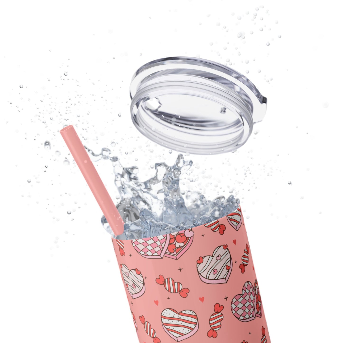 Valentine's Day Skinny Tumbler with Straw, 20oz | Cute Heart Design | Gift for Sweethearts, Love, Romance, Home, Travel