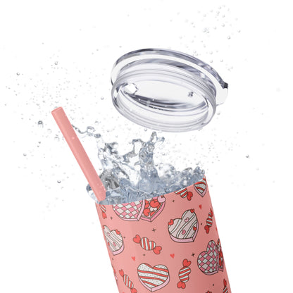 Valentine's Day Skinny Tumbler with Straw, 20oz | Cute Heart Design | Gift for Sweethearts, Love, Romance, Home, Travel