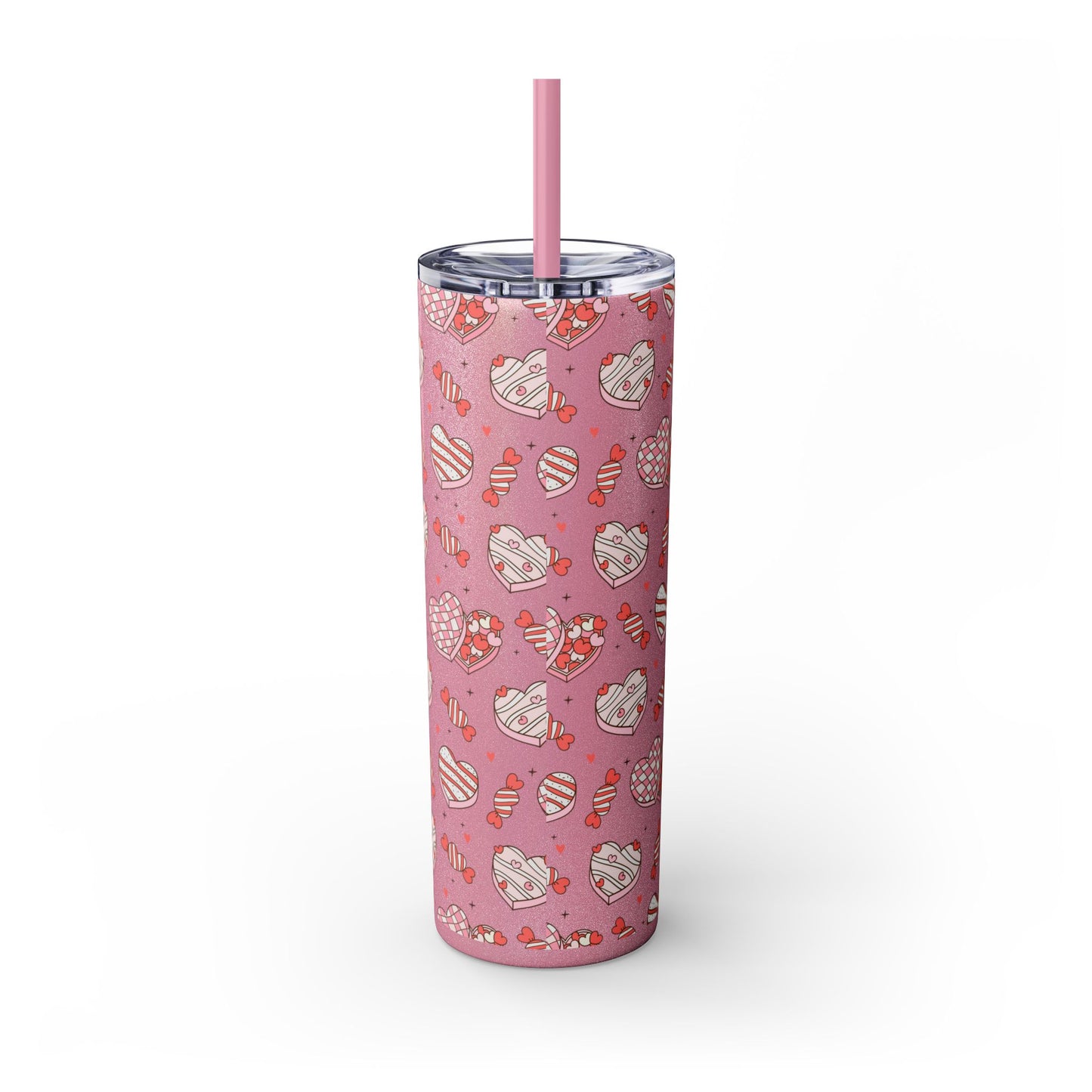 Valentine's Day Skinny Tumbler with Straw, 20oz | Cute Heart Design | Gift for Sweethearts, Love, Romance, Home, Travel