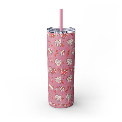 Valentine's Day Skinny Tumbler with Straw, 20oz | Cute Heart Design | Gift for Sweethearts, Love, Romance, Home, Travel