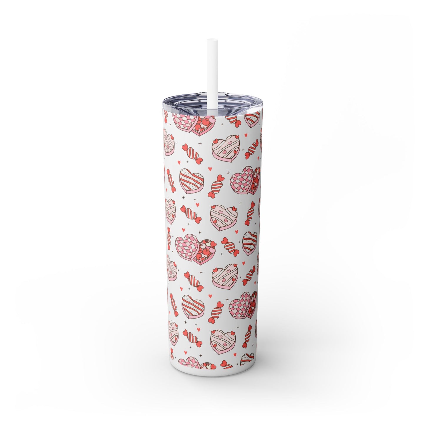 Valentine's Day Skinny Tumbler with Straw, 20oz | Cute Heart Design | Gift for Sweethearts, Love, Romance, Home, Travel