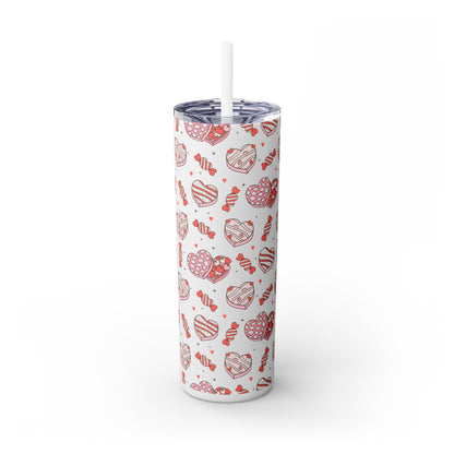 Valentine's Day Skinny Tumbler with Straw, 20oz | Cute Heart Design | Gift for Sweethearts, Love, Romance, Home, Travel