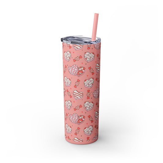 Valentine's Day Skinny Tumbler with Straw, 20oz | Cute Heart Design | Gift for Sweethearts, Love, Romance, Home, Travel