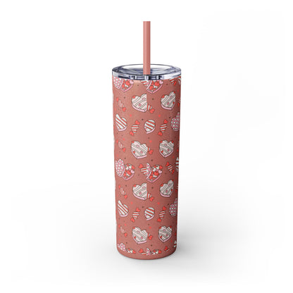 Valentine's Day Skinny Tumbler with Straw, 20oz | Cute Heart Design | Gift for Sweethearts, Love, Romance, Home, Travel