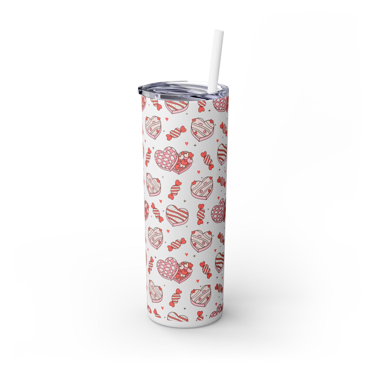 Valentine's Day Skinny Tumbler with Straw, 20oz | Cute Heart Design | Gift for Sweethearts, Love, Romance, Home, Travel