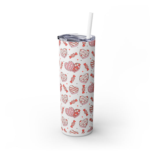 Valentine's Day Skinny Tumbler with Straw, 20oz | Cute Heart Design | Gift for Sweethearts, Love, Romance, Home, Travel