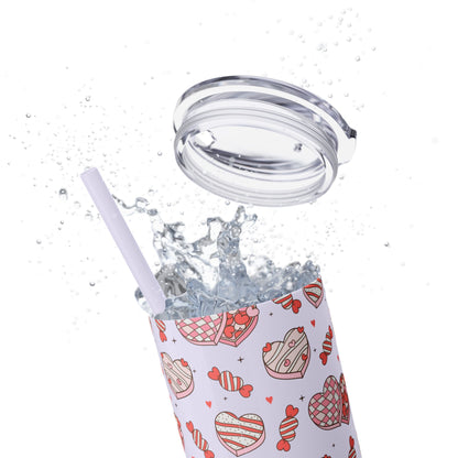 Valentine's Day Skinny Tumbler with Straw, 20oz | Cute Heart Design | Gift for Sweethearts, Love, Romance, Home, Travel